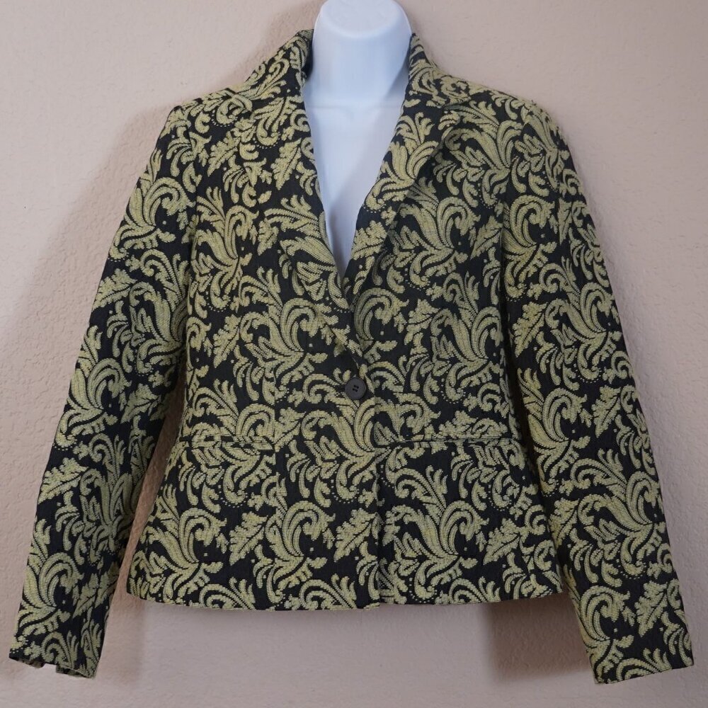 Vtg Andre Oliver Chartreuse Green Paisley Wool Blend printed Blazer 4 Artsy 90s